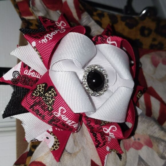 Beanstalk Boutique Leopard Santa reversible outfit & handmade NEW hair bow Sz 4 - Picture 15 of 16